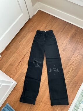 Zara Black Flare Wide-Leg Distressed Jeans